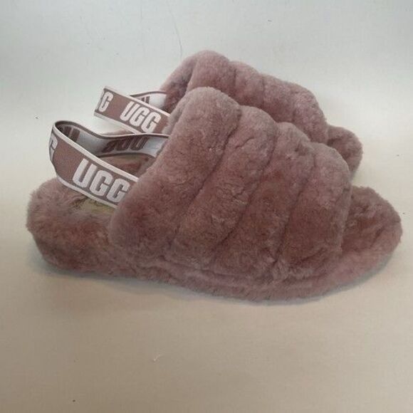 UGG Fluff Yeah Slide Slippers Soft Pink Sheepskin Sandals Women Size 10 109511 - Picture 11 of 12